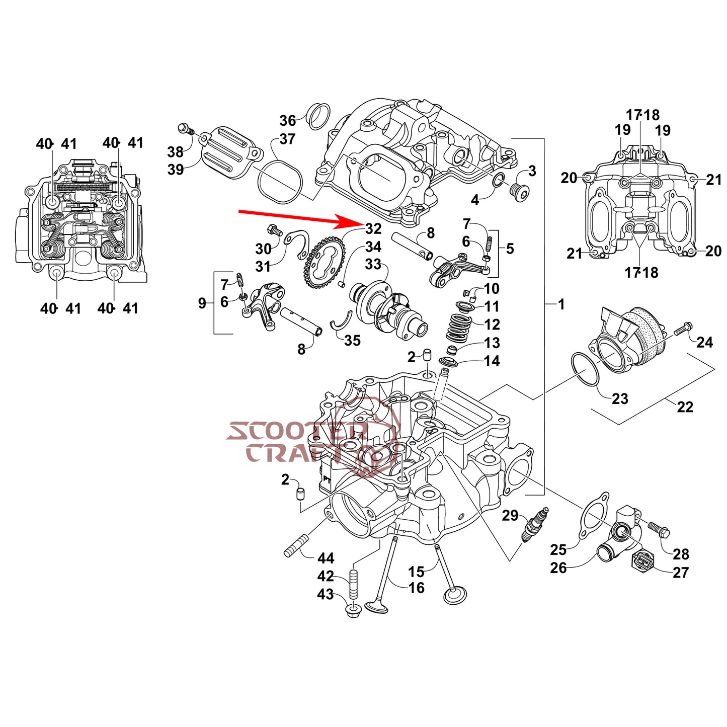 Camshaft sprocket Arctic Cat ATV 425 CR, Alterra 450, TRV 450, XC 450 EFI, UTV Prowler 500