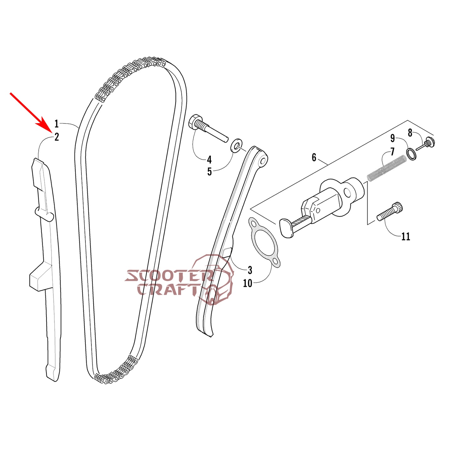 Timing (camshaft) chain guide Arctic Cat ATV 350 CR, 366 4X4 Automatic 08-11, 400 TRV, 400 CR, Alterra 400