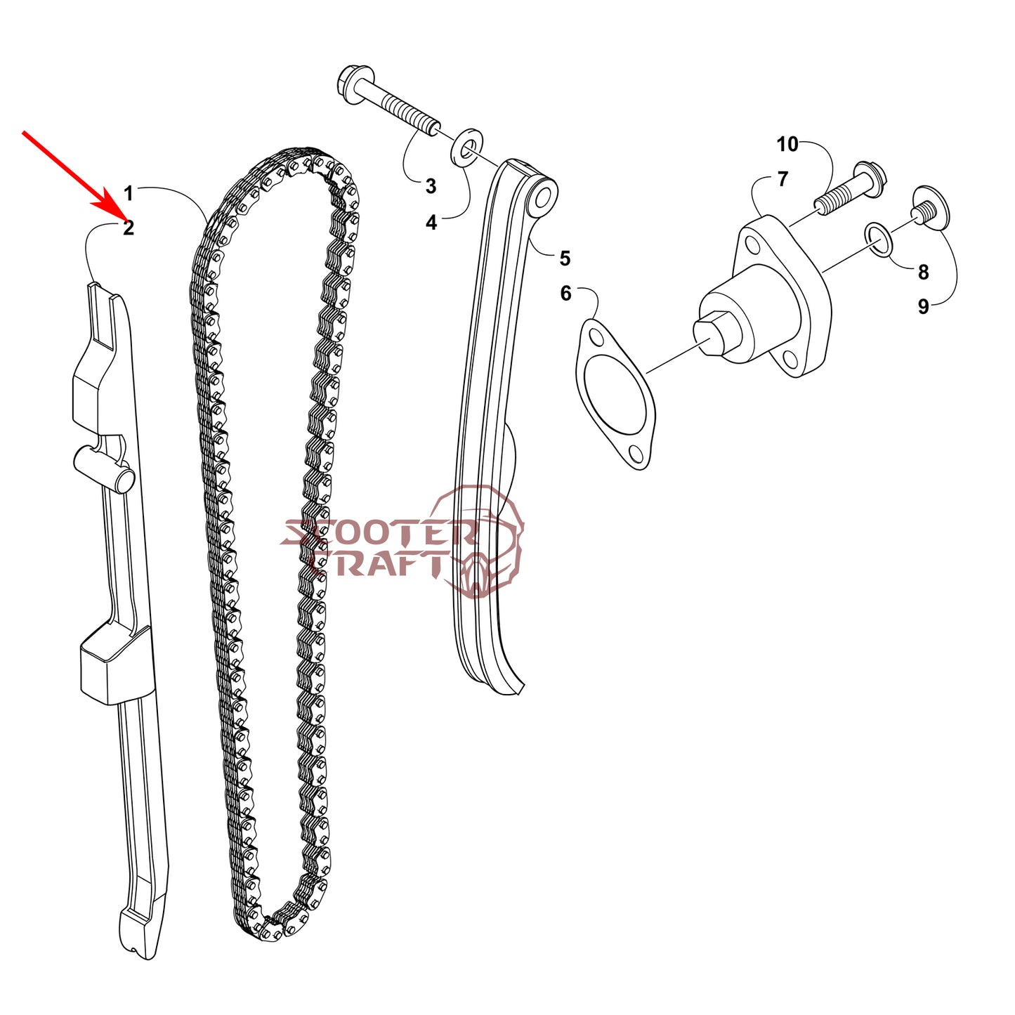 Timing (camshaft) chain guide Arctic Cat ATV 425 CR, Alterra 450, TRV 450, XC 450 EFI, UTV Prowler 500, OEM