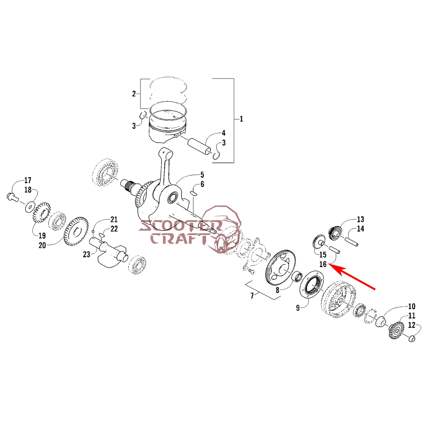 Starter idle gear pin Arctic Cat 425 CR, Alterra 450, TRV 450, XC 450 EFI, Prowler 500