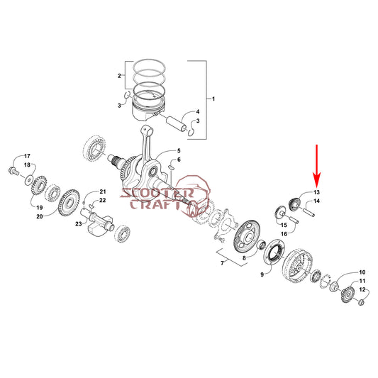 Starter idle gear Arctic Cat ATV 366 4X4 Automatic, 400 TRV, 425 CR, Alterra 450, XC 450 EFI, UTV Prowler 500