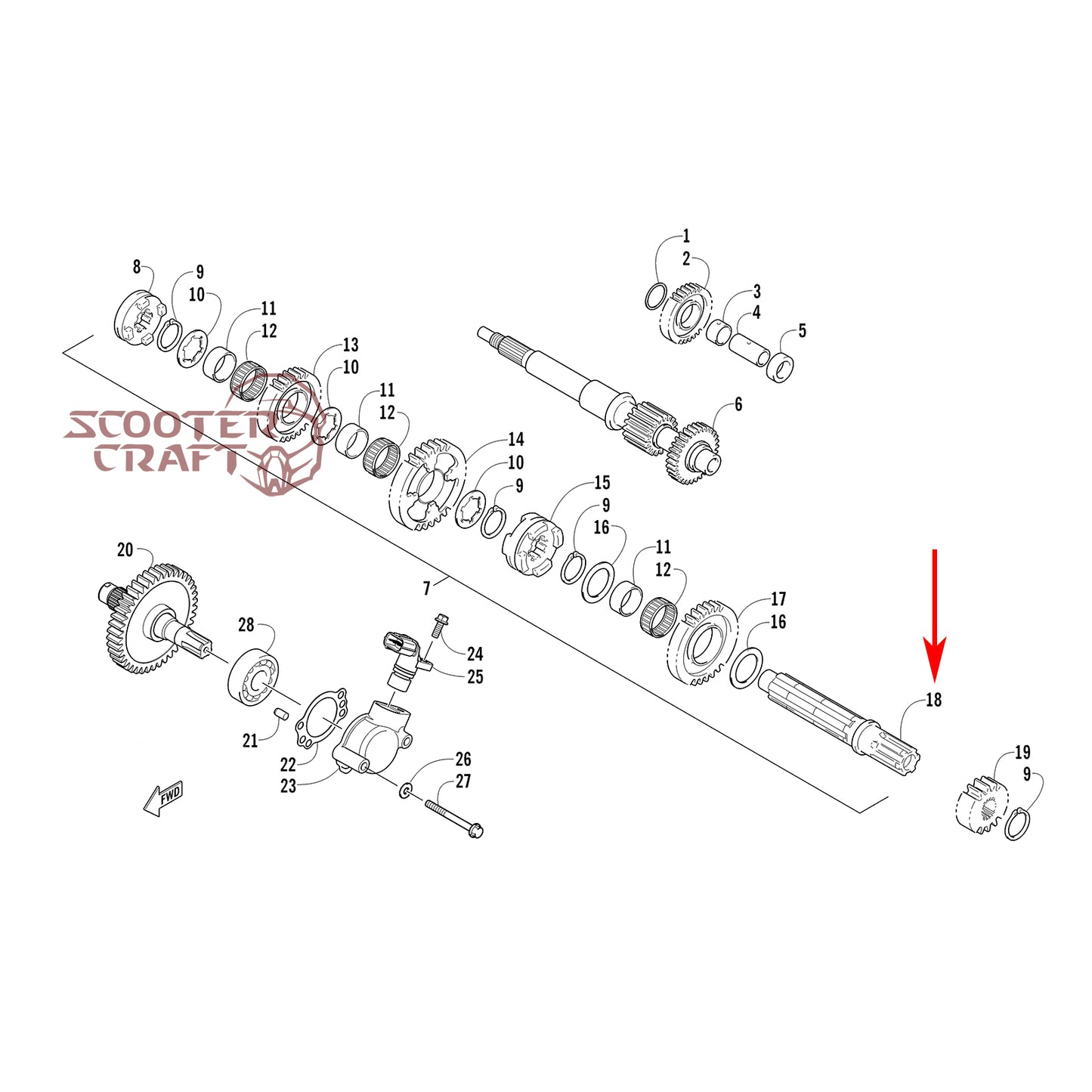 Countershaft Arctic Cat ATV 366 4X4 Automatic, 400 TRV, 425 CR, Alterra 450, XC 450 EFI, UTV Prowler 500