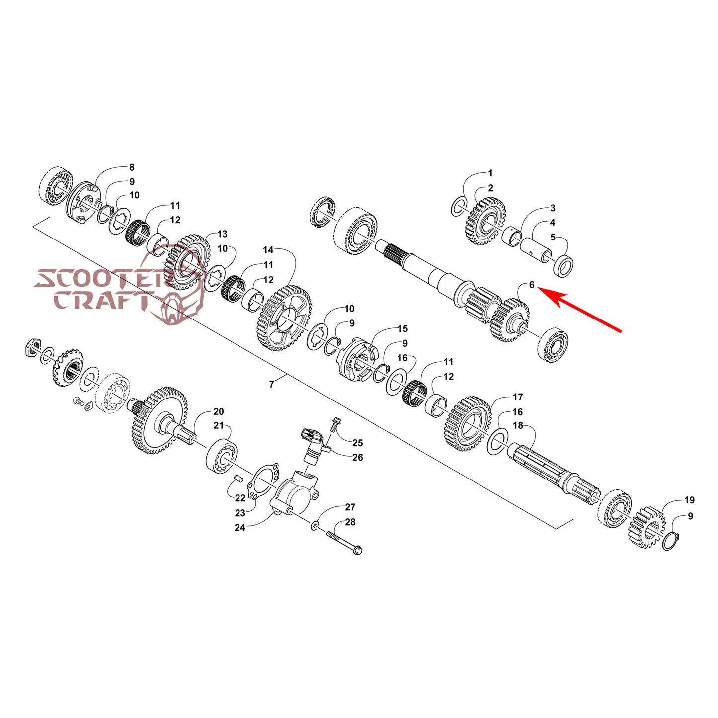 Gearbox driveshaft Arctic Cat 425 CR, Alterra 450, TRV 450, XC 450 EFI, Prowler 500