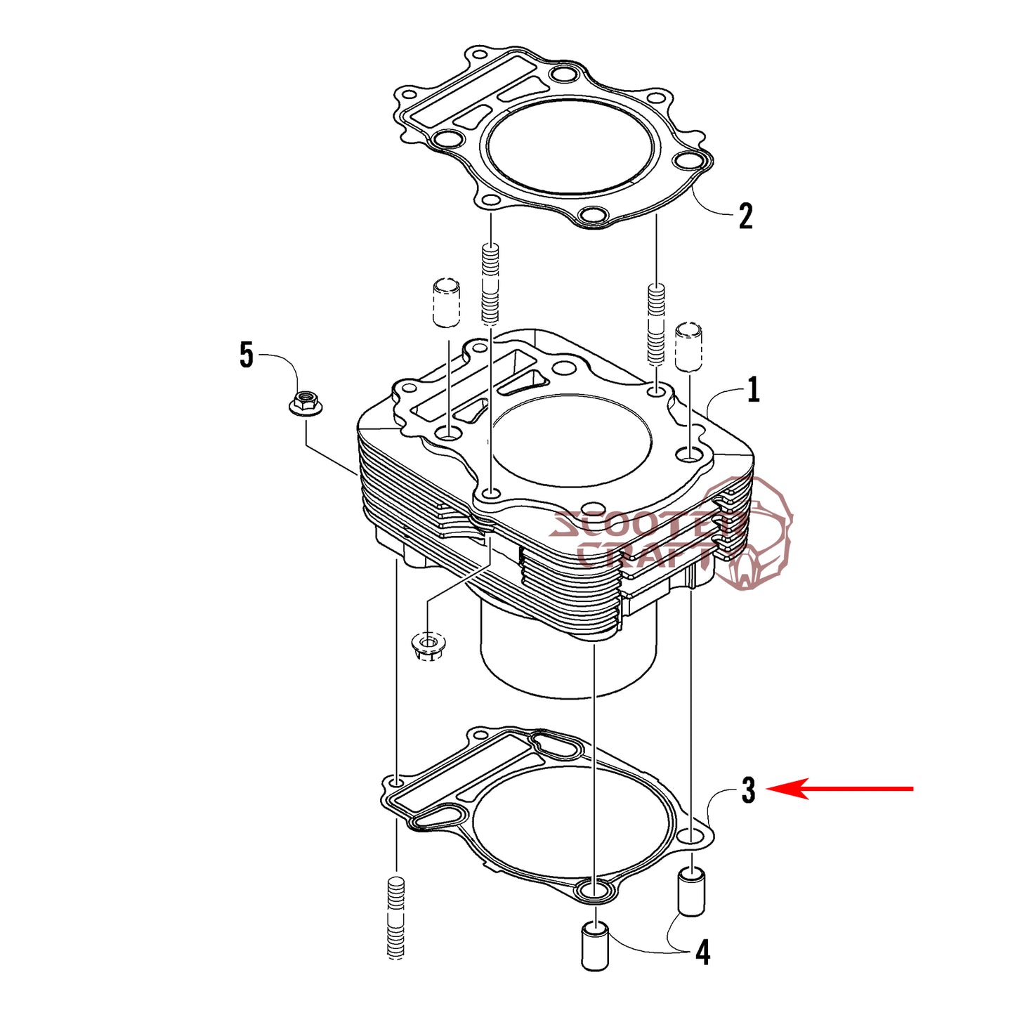 Cylinder base gasket Arctic Cat ATV 350 CR, 366 4X4 Automatic 08-11, 400 TRV, 400 CR, Alterra 400