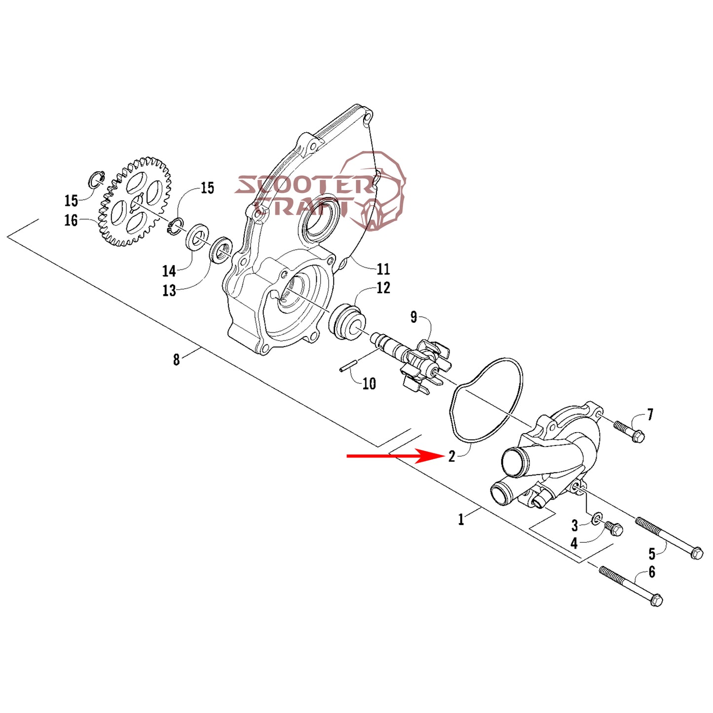 O-Ring, gasket, water pump, Arctic Cat 425 CR, Alterra 450, TRV 450, XC 450 EFI, Prowler 500