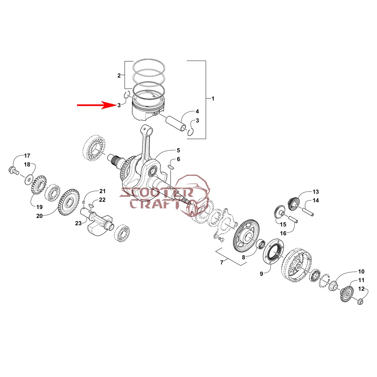 Piston circlips Arctic Cat ATV 425 CR, Alterra 450, TRV 450, XC 450 EFI, UTV Prowler 500