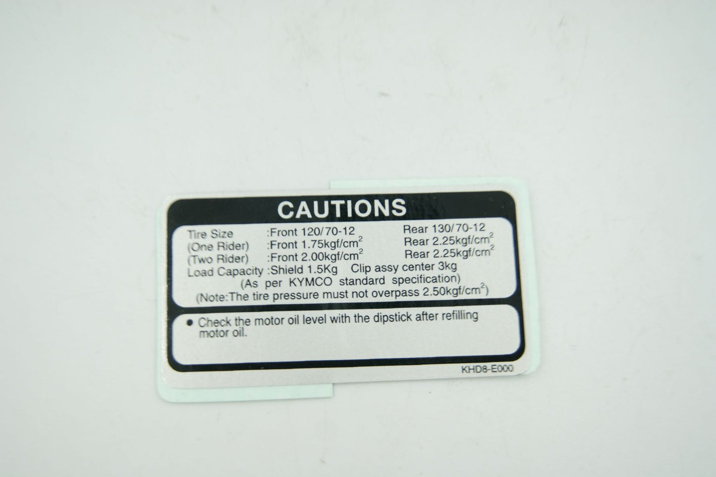 Tire warning label Kymco Bet&Win 125, genuine