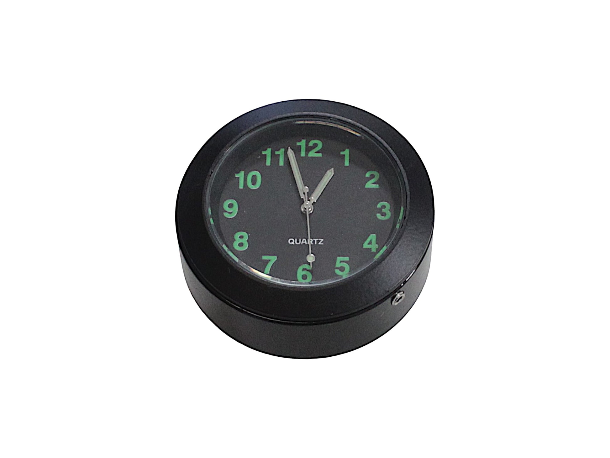 Handlebar clock black, black dial, green numerals