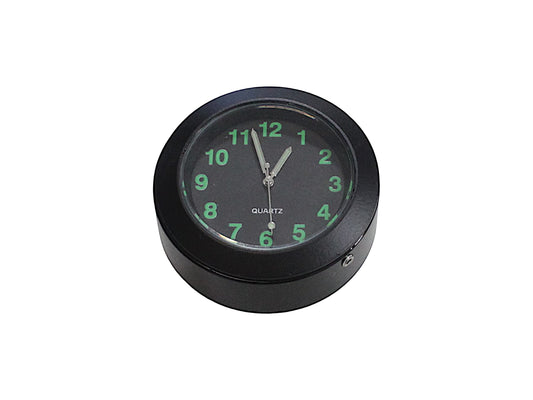 Handlebar clock black, black dial, green numerals
