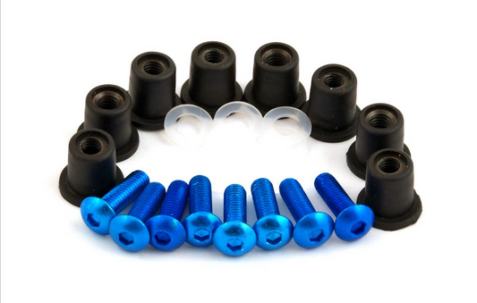 Anodized screws for screens and fairings blue