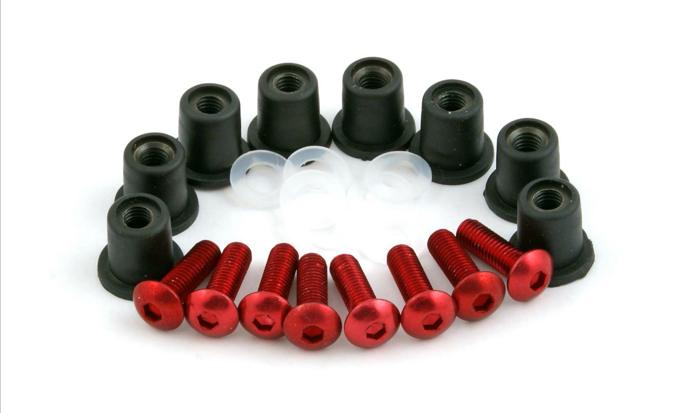 Anodized screws for screens and fairings red