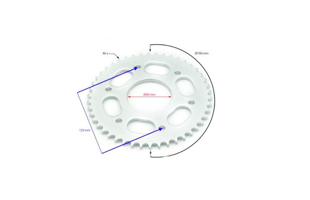 Rear sprocket cross 150 cc 46 teeth (inner diameter 68 mm) 428H