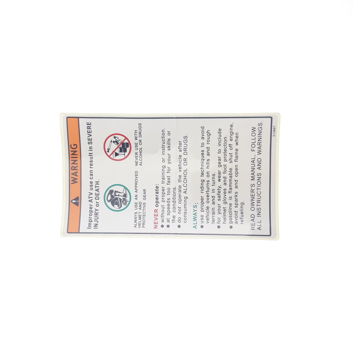 LABEL, WARNING TGB Blade 325, genuine