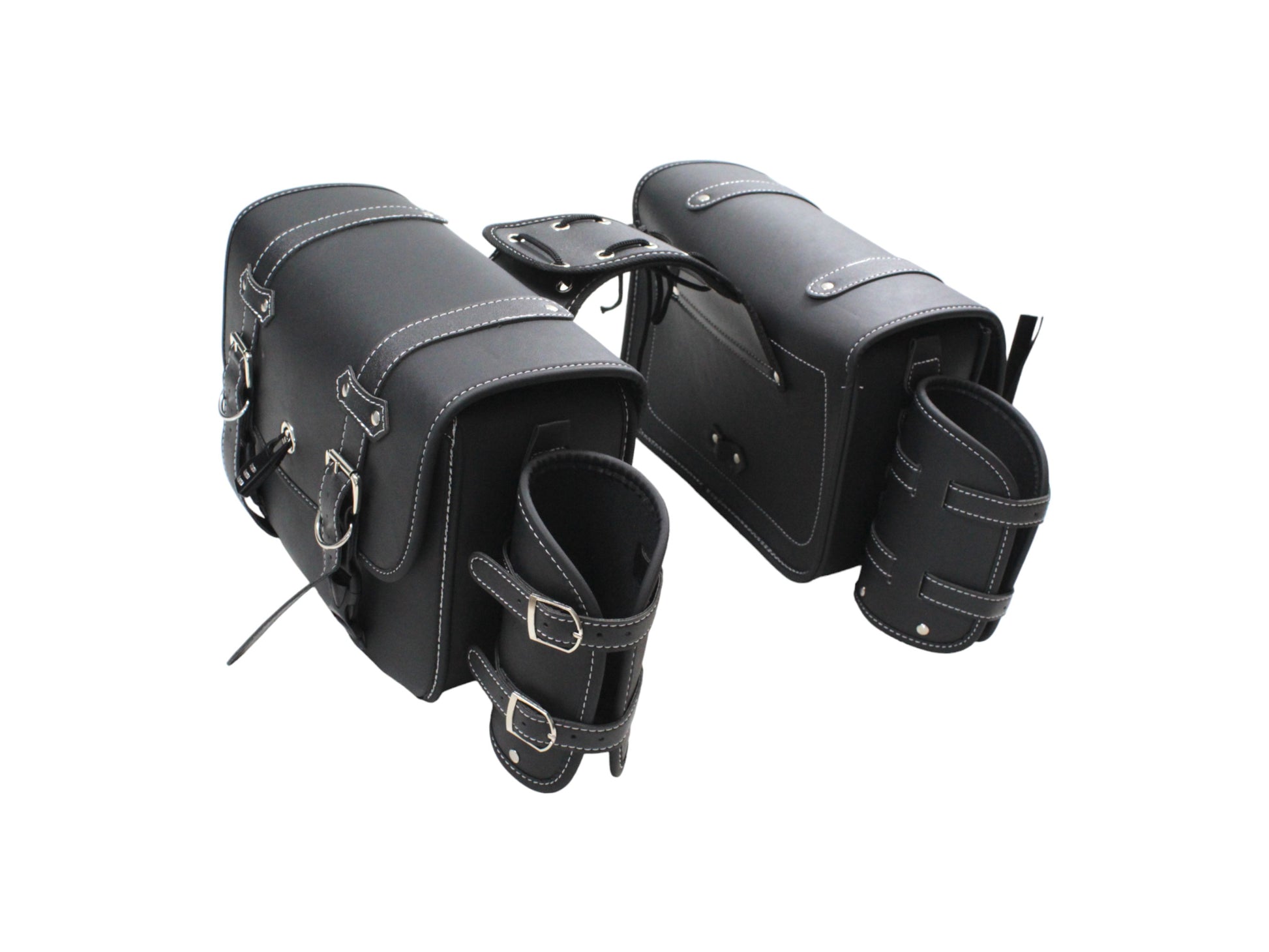 Universal motorcycle saddlebags with bottle holders eco-leather