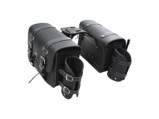 Universal motorcycle saddlebags with bottle holders eco-leather