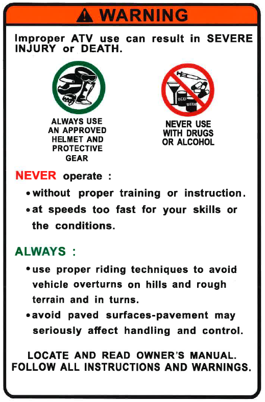 WARNING LABEL Qianjiang SFA 1000, genuine