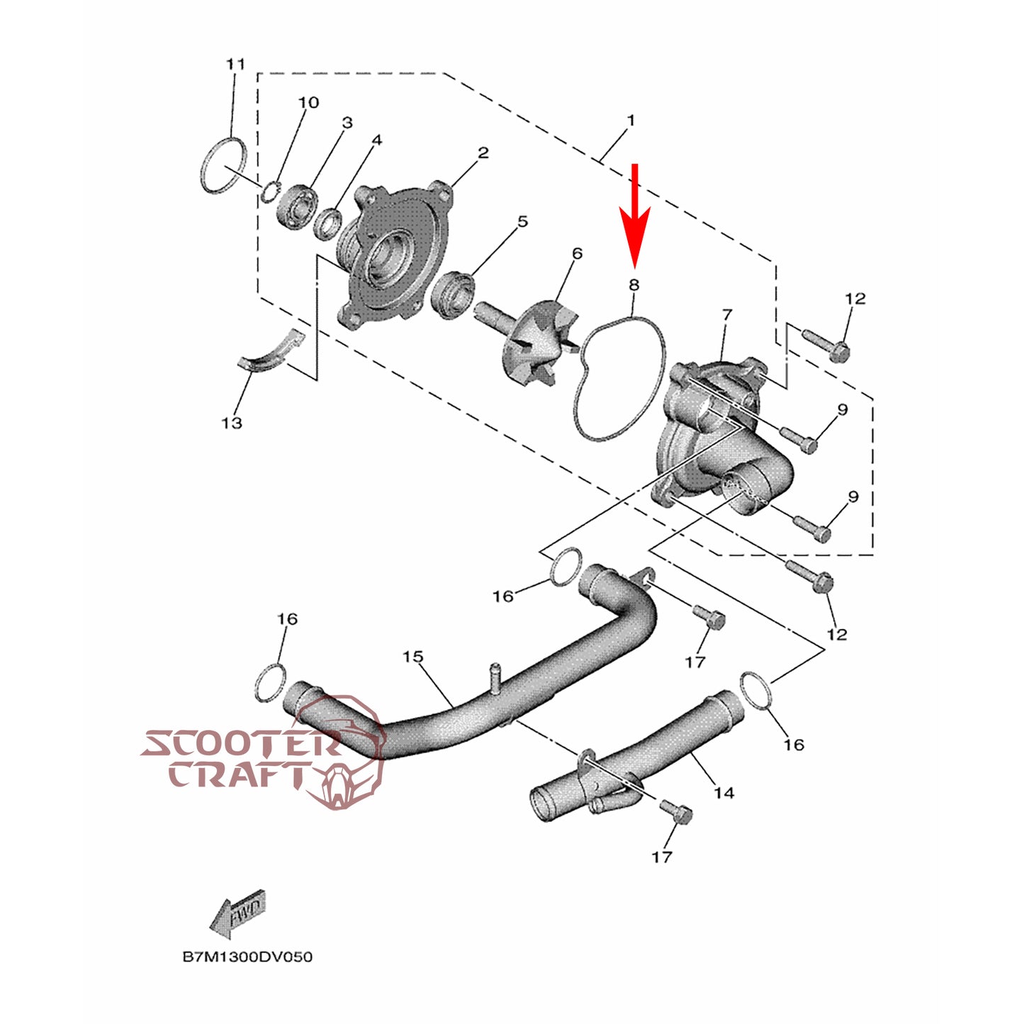 O-Ring, gasket, water pump, Yamaha XP 500 T-MAX, FZS 600 FAZER, XTZ 660 Tenere, genuine 1WG-12439-00