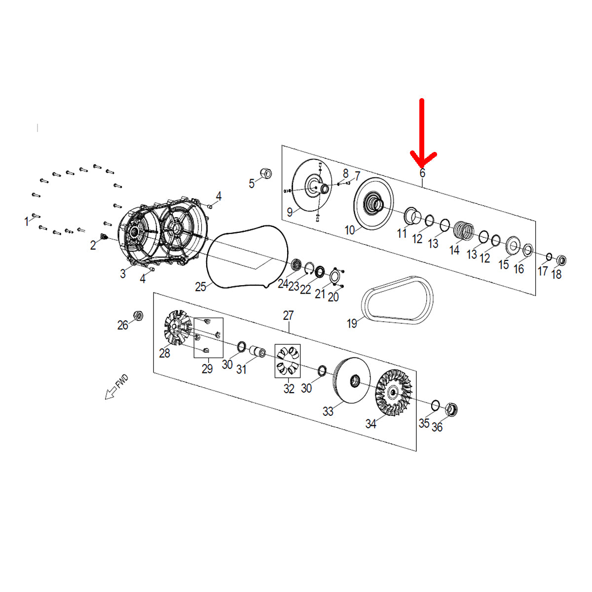 Asm., Driven Clutch Aeon Crossland 600, genuine