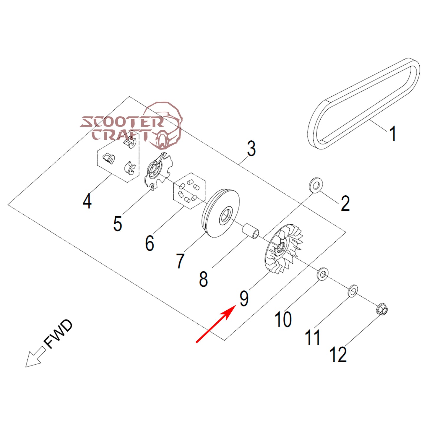 Variator drive face (half pulley fixed) Aeon Elite 350i, Urban 350i, 3D 350 R, genuine