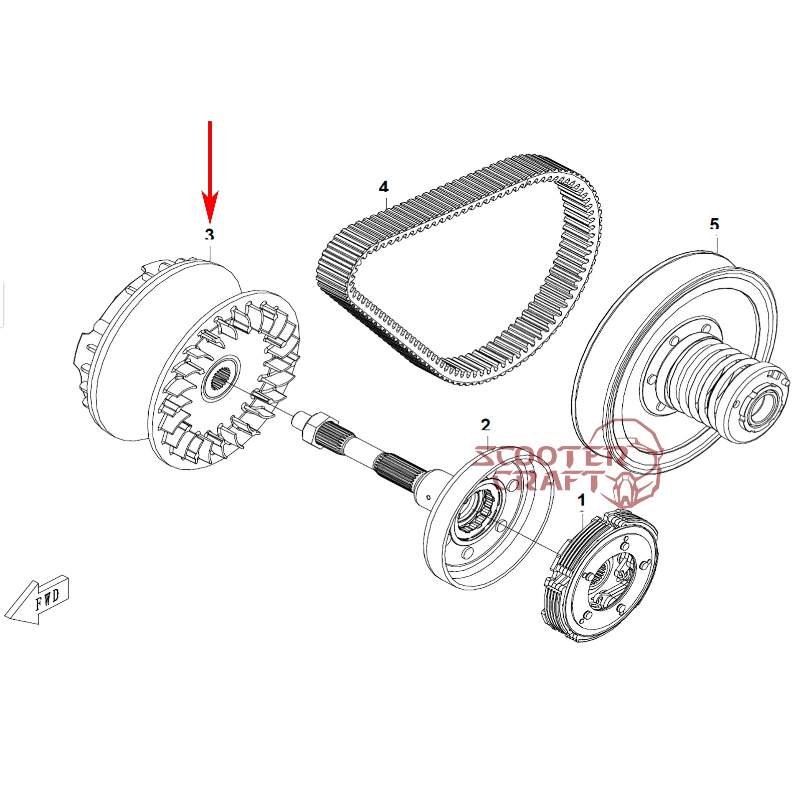 Variator kit, Shaft HL, CF Moto CF500, CF600-3, CF625-C, CF800, CF188, X5, X6, Z6, X8, Z8