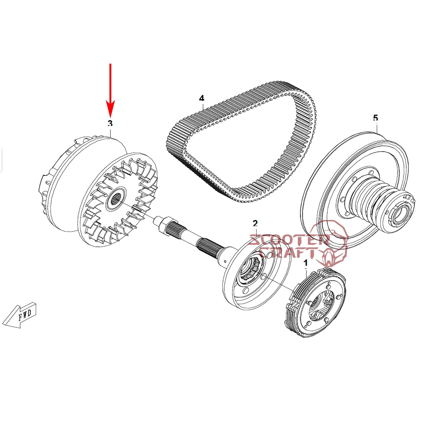 Variator kit, Shaft HL, CF Moto CF500, CF600-3, CF625-C, CF800, CF188, X5, X6, Z6, X8, Z8