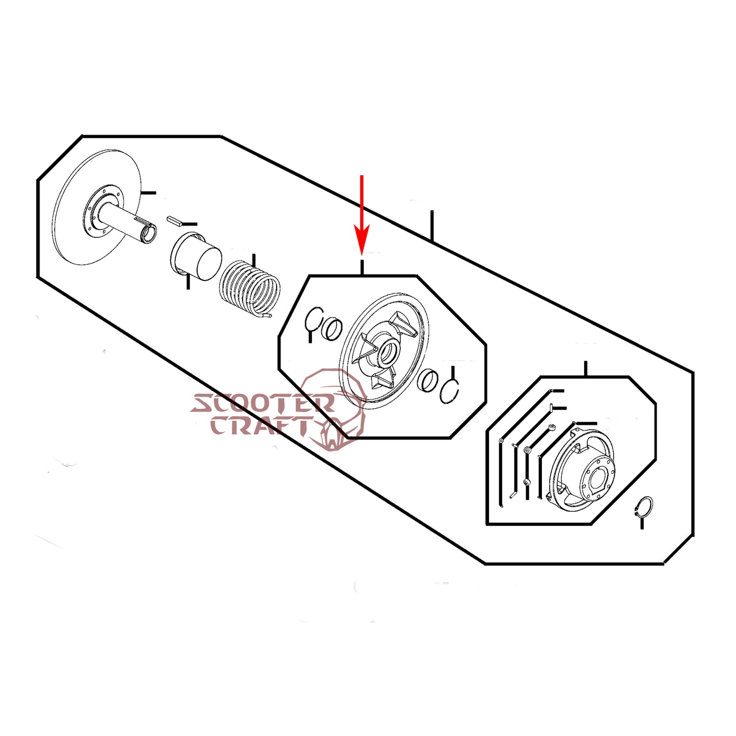 Clutch movable driven face Arctic Cat ATV 366 4X4 Automatic, 400 TRV, 425 CR, Alterra 450, XC 450 EFI, UTV Prowler 500