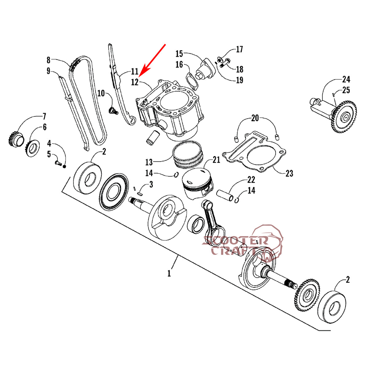 Cylinder Arctic Cat DVX 250 2006-2008, Utility 250 2006-2009