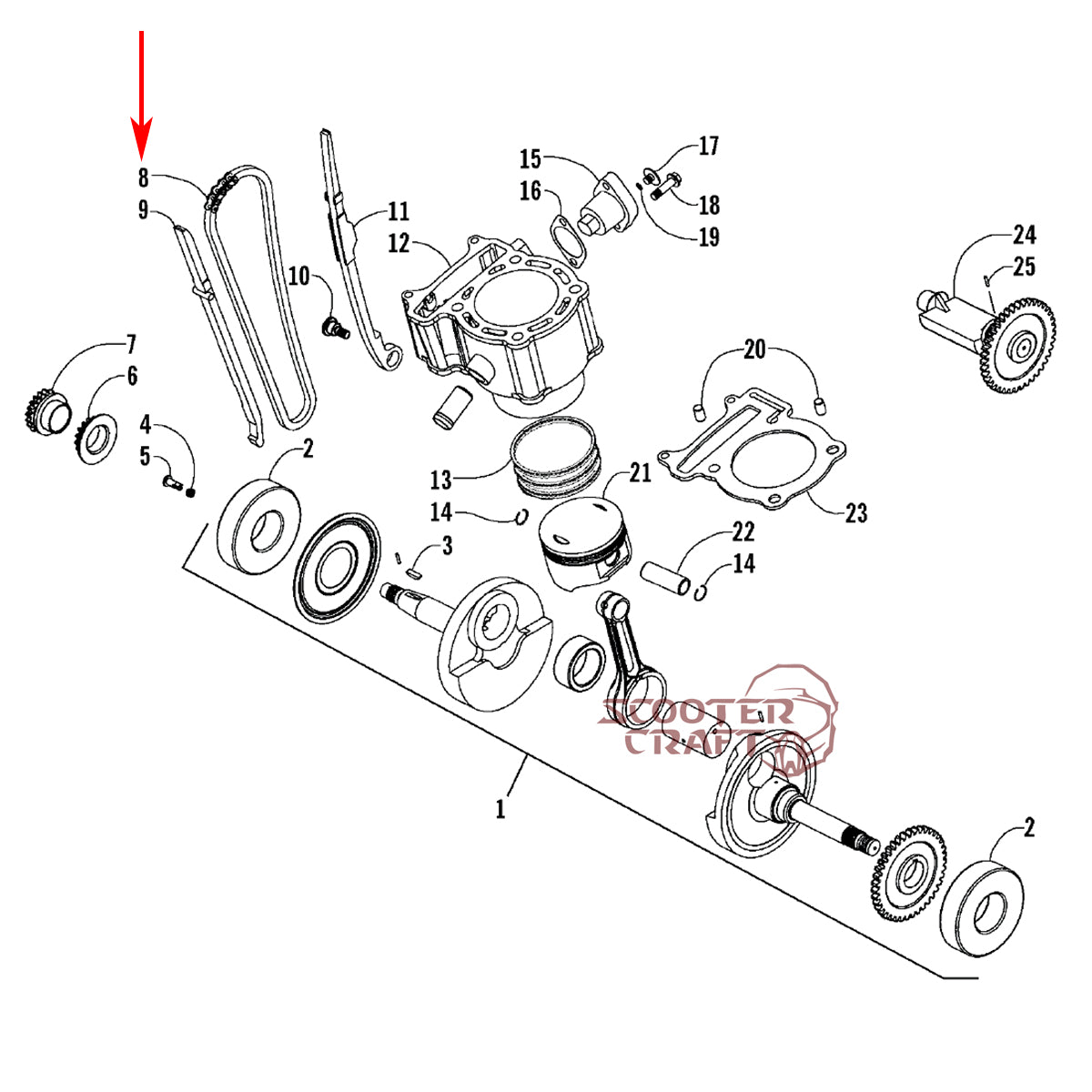 Timing (camshaft) chain Arctic Cat DVX 250 2006-2008, Utility 250 2006-2009