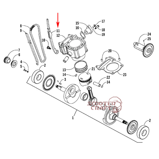 Timing (camshaft) chain guide Arctic Cat DVX 250 2006-2008, Utility 250 2006-2009