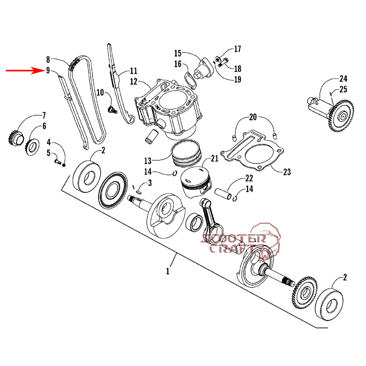 Timing (camshaft) chain guide Arctic Cat DVX 250 2006-2008, Utility 250 2006-2009