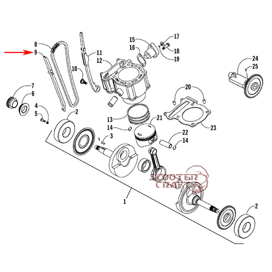 Timing (camshaft) chain guide Arctic Cat DVX 250 2006-2008, Utility 250 2006-2009