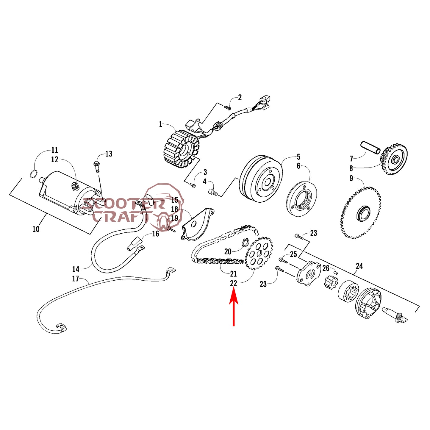 Oil pump sprocket Arctic Cat DVX 250 2X4 06-10, Utility 300 2X4 10-16, Alterra 300 2017-2024