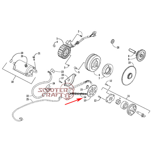 Oil pump chain Arctic Cat DVX 250 2006-2008, Utility 250 2006-2009