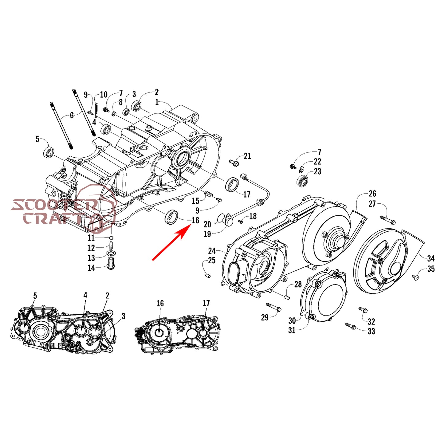 Crankshaft oil seal, left, Arctic Cat DVX 250 2X4 06-10, Utility 300 2X4 10-16, Alterra 300 2017-2024