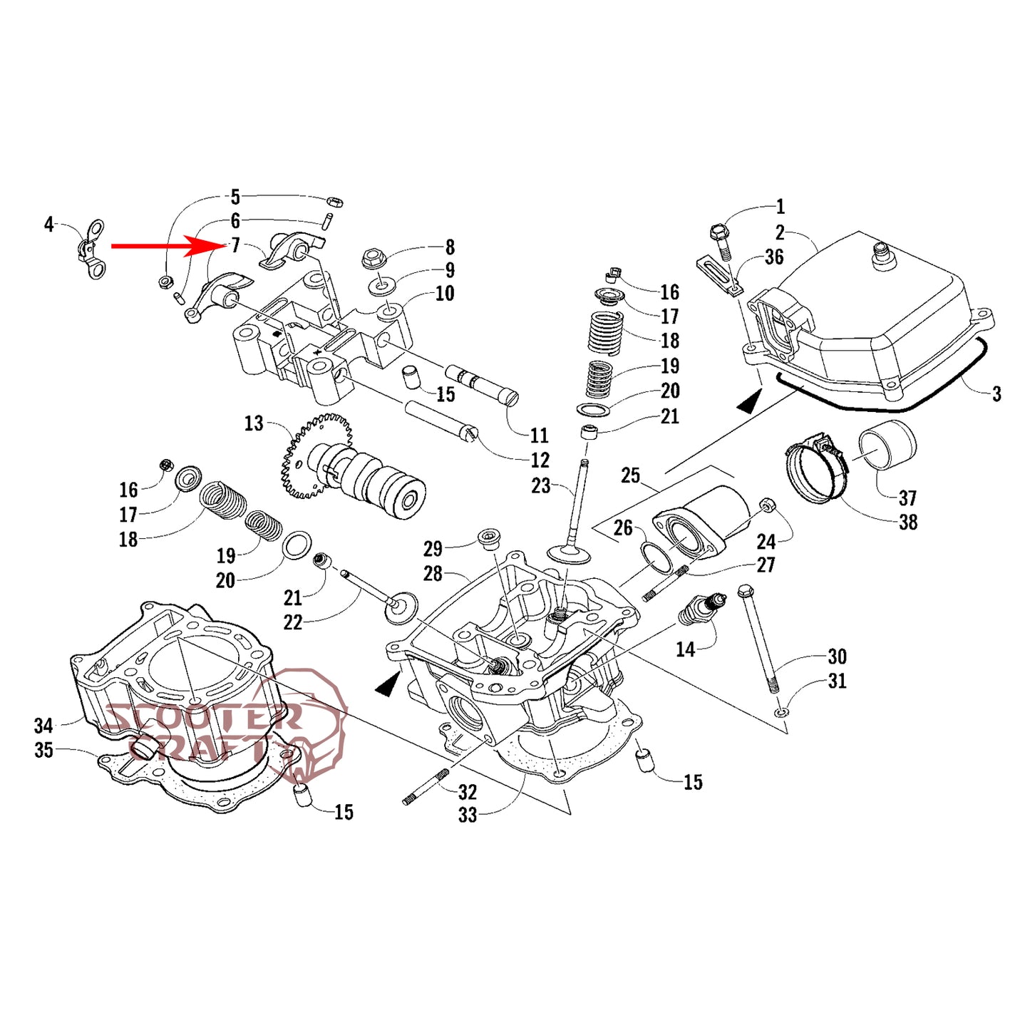 Arm valve rocker intake Arctic Cat DVX 300 2X4 09-15, Utility 300 2X4 10-16, Alterra 300 2017-2024