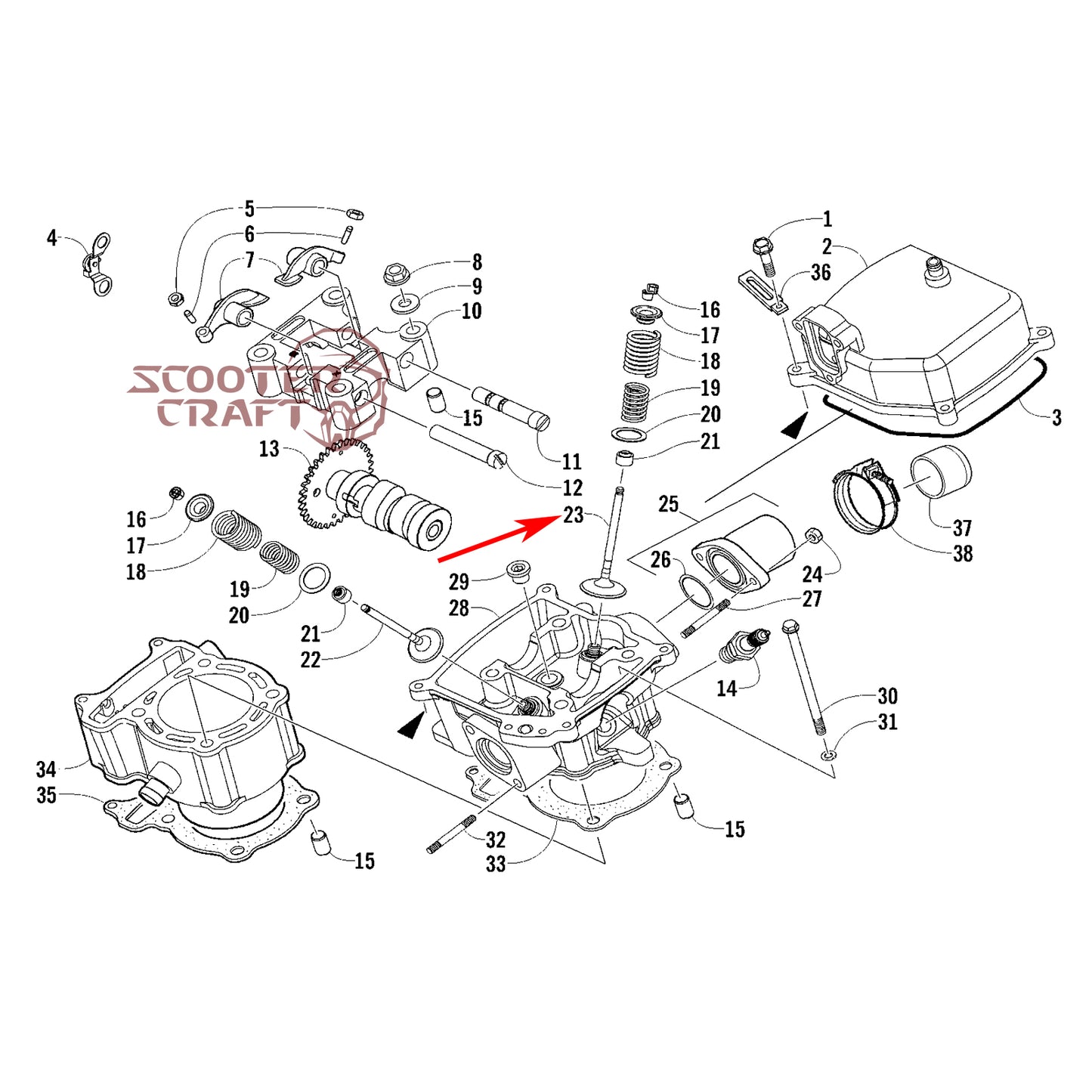 Intake (inlet) valve Arctic Cat DVX 300 2X4 09-15, Utility 300 2X4 10-16, Alterra 300 2017-2024