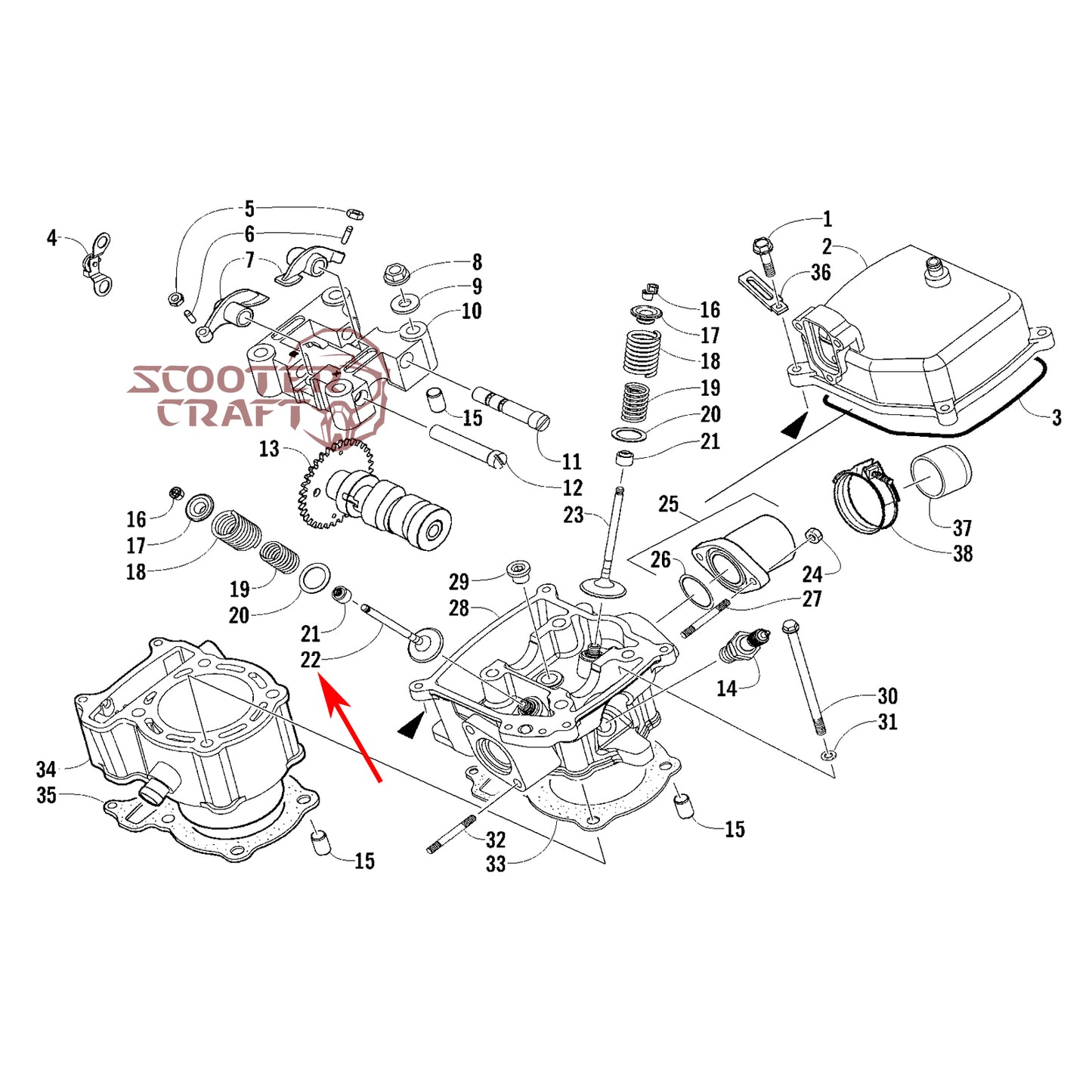 Exhaust valve Arctic Cat DVX 300 2X4 09-15, Utility 300 2X4 10-16, Alterra 300 2017-2024