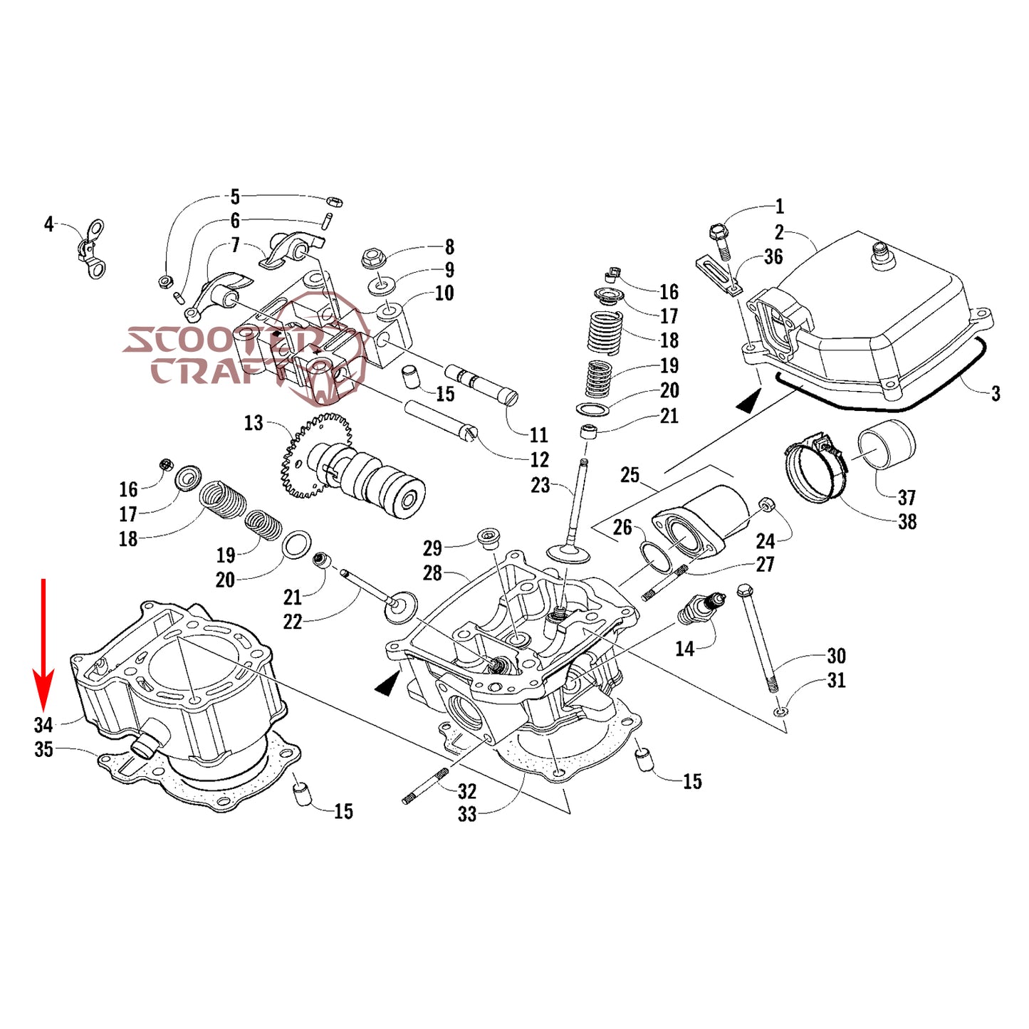 Cylinder Arctic Cat DVX 300 2X4 09-15, Utility 300 2X4 10-16, Alterra 300 2017-2024