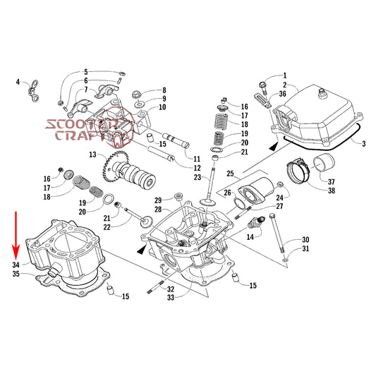 Cylinder Arctic Cat DVX 300 2X4 09-15, Utility 300 2X4 10-16, Alterra 300 2017-2024