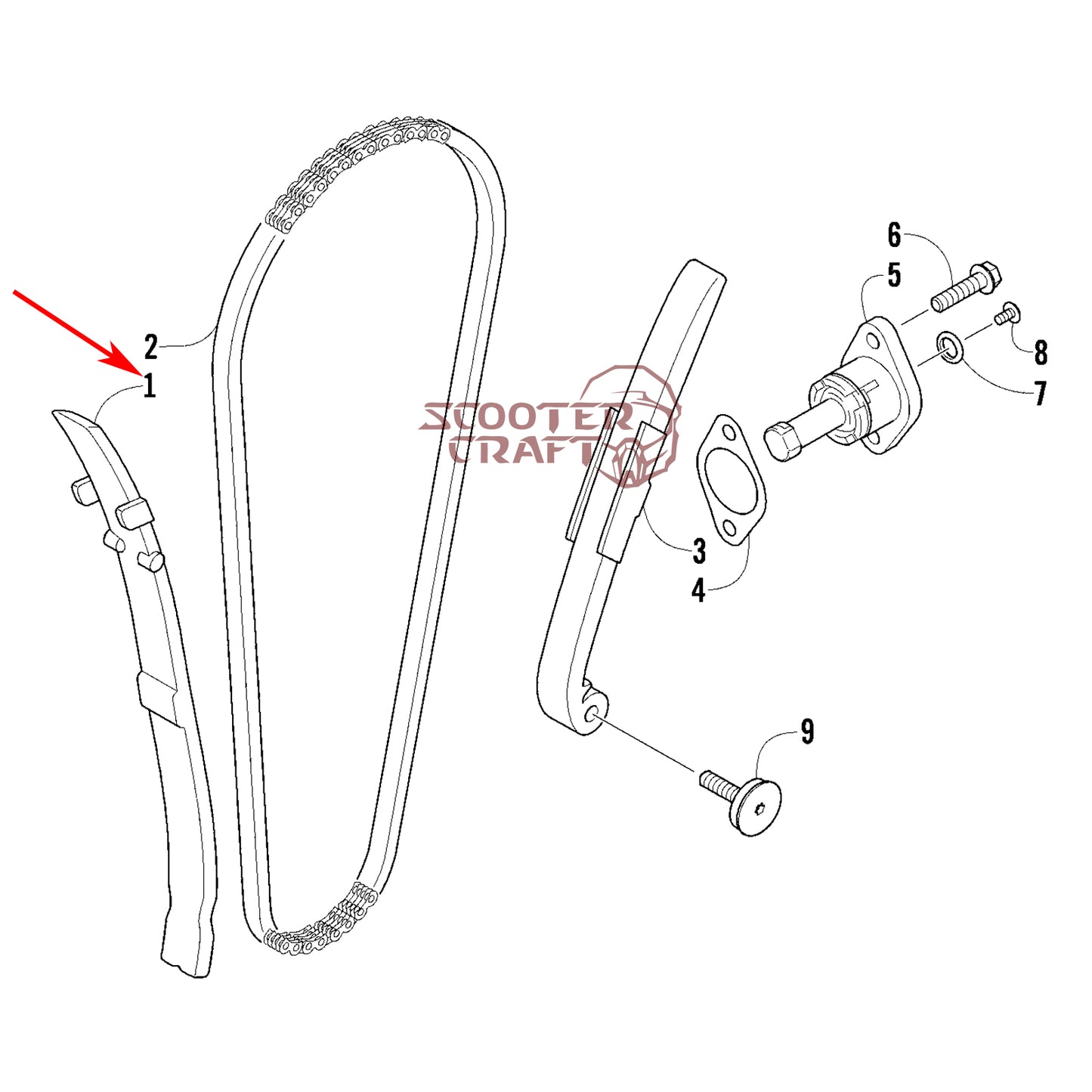 Timing (camshaft) chain guide Arctic Cat DVX 300 2X4 09-15, Utility 300 2X4 10-16, Alterra 300 2017-2024