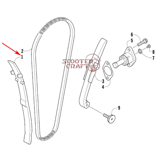 Timing (camshaft) chain guide Arctic Cat DVX 300 2X4 09-15, Utility 300 2X4 10-16, Alterra 300 2017-2024