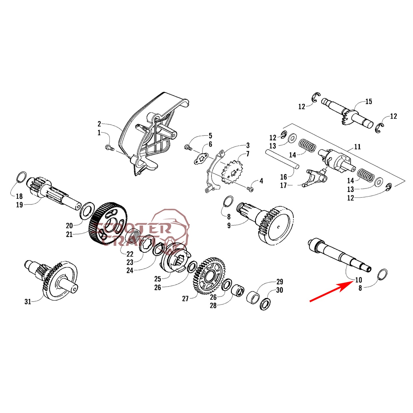 Gearbox driveshaft Arctic Cat DVX 300 2009-2015