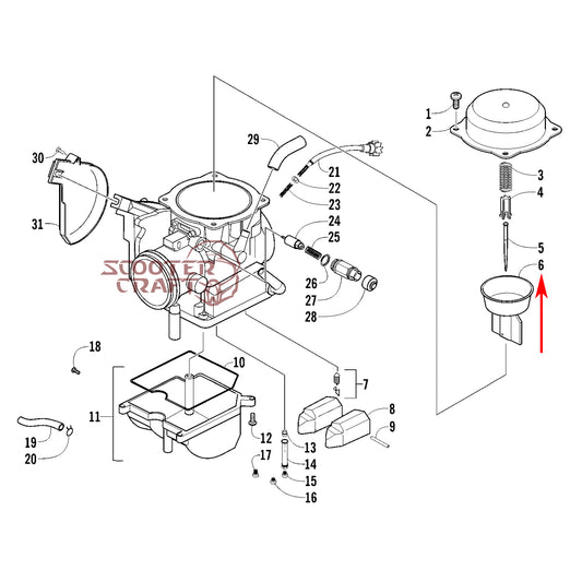 Carburetor vacuum piston (membrane) Arctic Cat DVX 300 2X4 09-15, Utility 300 2X4 10-16, Alterra 300 2017-2024