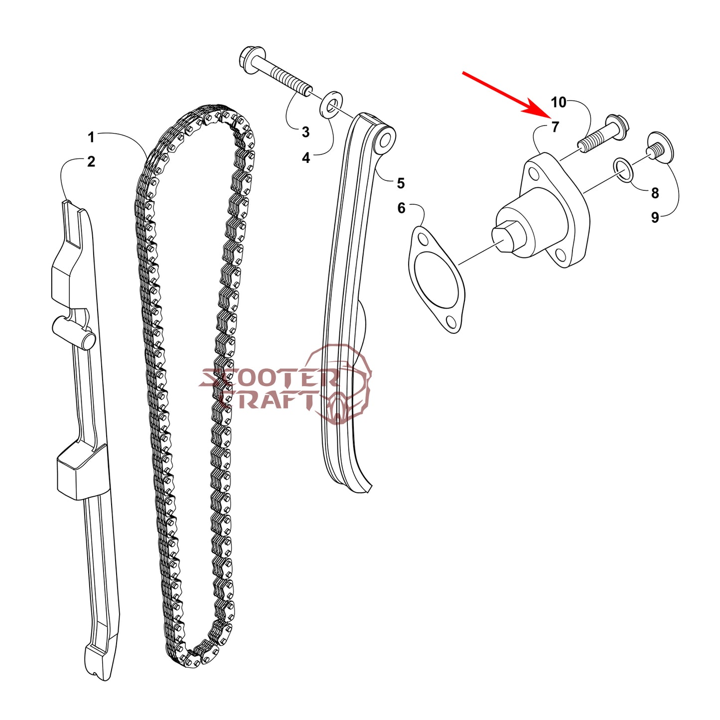 Tensioner lifter Arctic Cat ATV 300 DVX, Alterra 450, TRV 450, XC 450 EFI, UTV Prowler 500