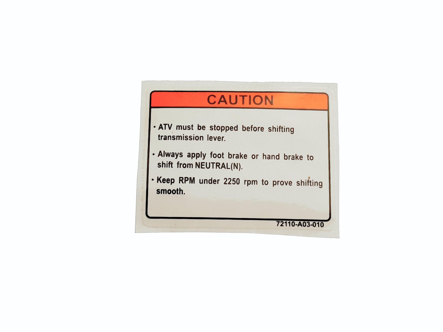 Warning Sticker,Gearshift Triton Baja 250, Baja 300, Outback 300, Baja 400, Baja 400 EFI, Ultimate 850, genuine