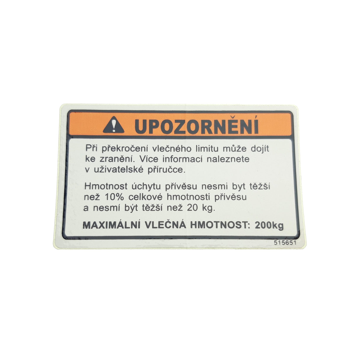 LABEL,TOW CAPACITY TGB Blade 550, genuine