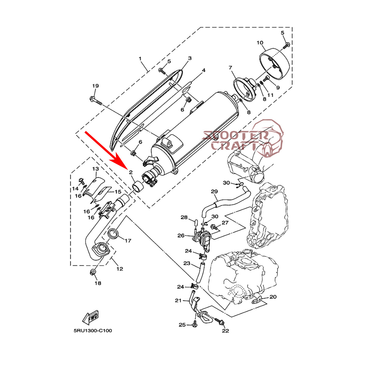 Exhaust gasket, graphite, Yamaha TT-R 250, Majesty 400, XT 660 Z Tenere, genuine 4EL-14714-00