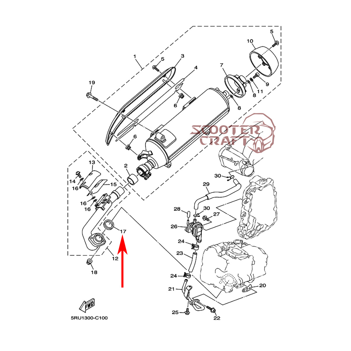 Exhaust gasket Yamaha Majesty 400, Drag Star 650, XJR 1300, genuine 4TR-14613-00