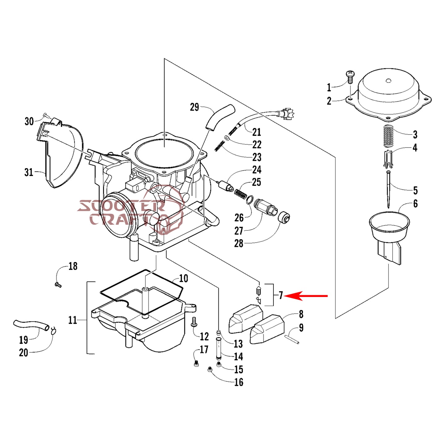 Carburetor float valve Arctic Cat DVX 300 2X4 09-15, Utility 300 2X4 10-16, Alterra 300 2017-2024