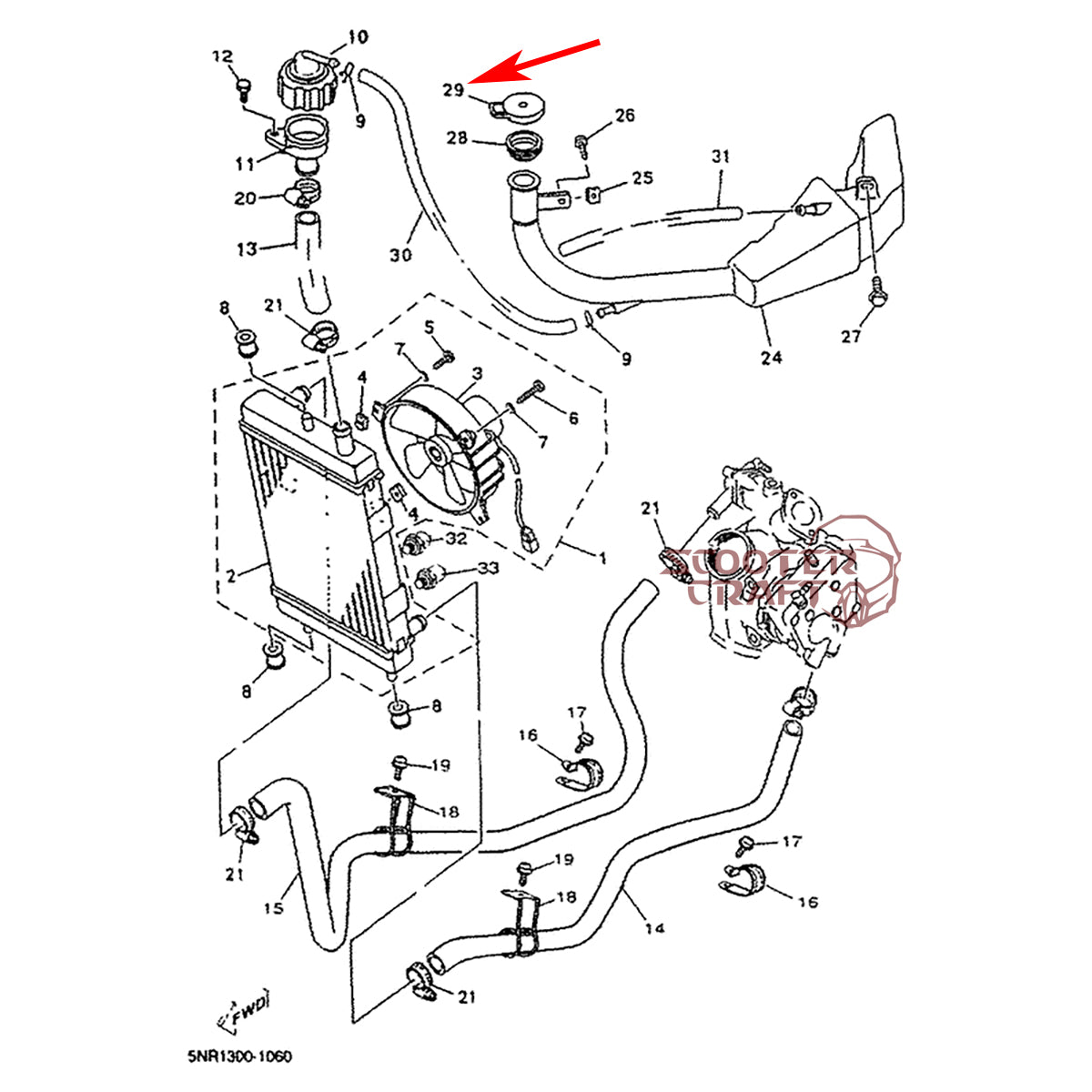 Coolant reservoir cap Yamaha YZF-R 125, YP 150 Majesty, VP 300 Versity, YP 400 R X-MAX, genuine 5DS-F1771-00-00